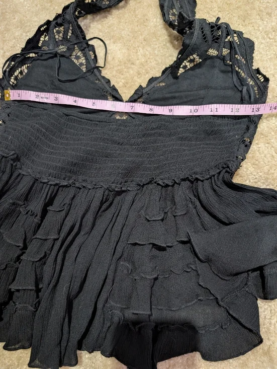 Free People Adella Halter Cami Halter Tank Top Black Lace Ruffled Size M - Picture 9 of 9